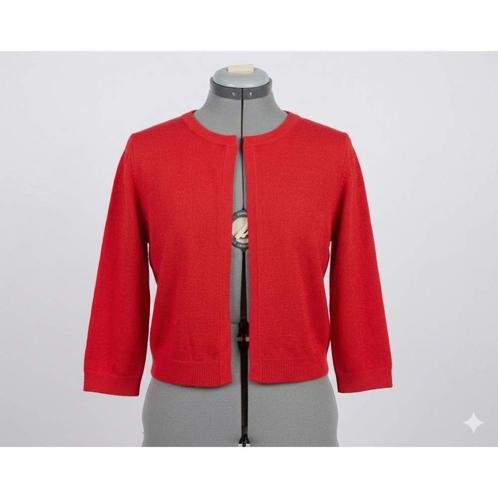 Soft by Naadam Red Cropped Open Front Cardigan Sweater Womens Medium 3/4‎ Sleeve